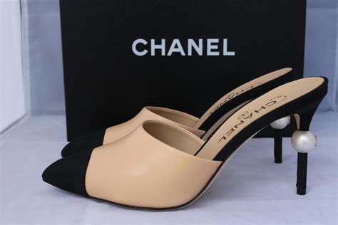 chanel open toe satin bow pearl heels white|chanel pumps.